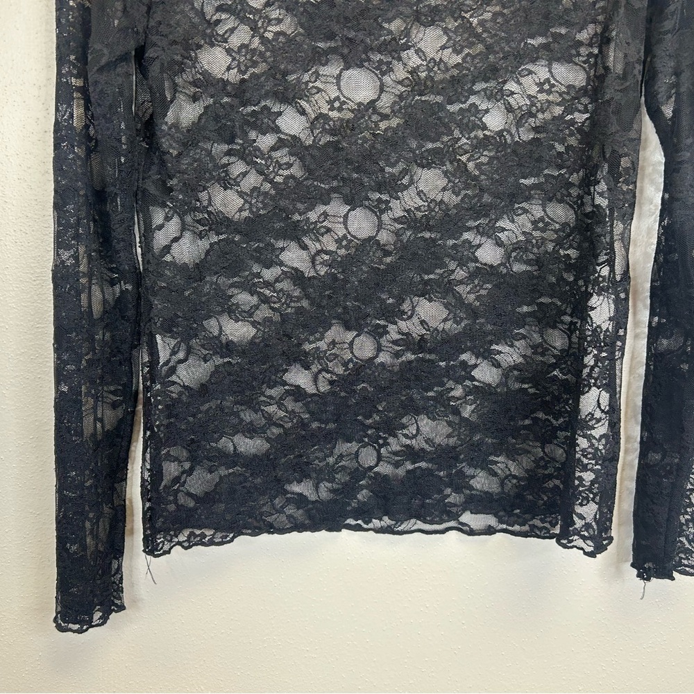 Emerson Lang Y2K Black Lace Sheer Top Womens XL Long Sleeve Goth Witchy Vampire - Picture 10 of 10